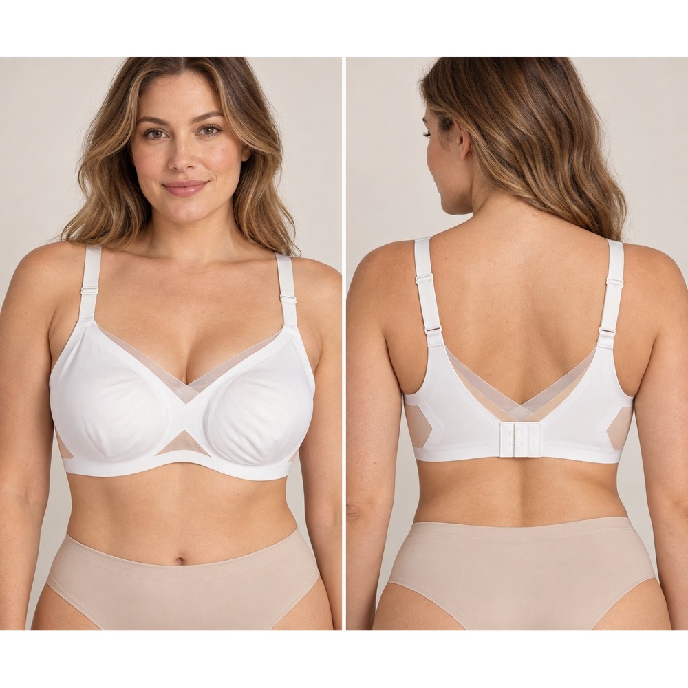 Honeylove Crossover Bra White Wireless Mesh Support LWBRO302V3 Size M 36B/C